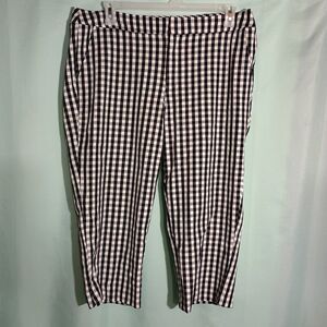 Women’s Black White Gingham Pants – Cropped Stretch Ankle Length Casual Trousers